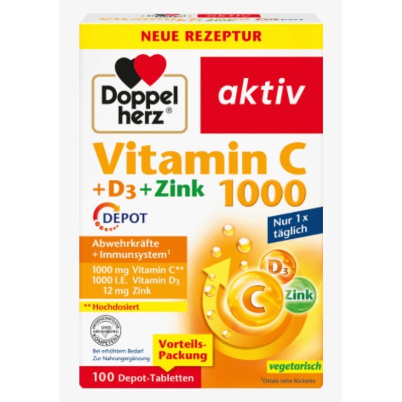 多寶雙心Doppelherz 活性維生素 C1000 + D3 + 鋅 100顆